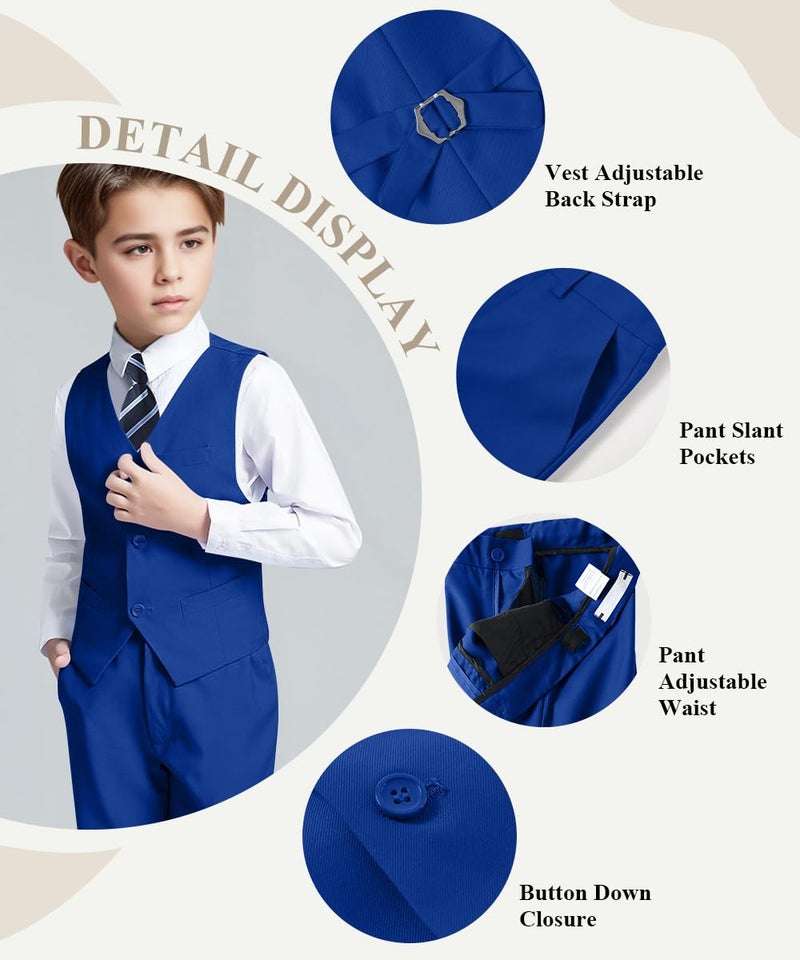 Visaccy Boys Suits Slim Fit Dress Clothes Outfits for Wedding Vest and Pants Set Royal Blue Size 12 - Image 2